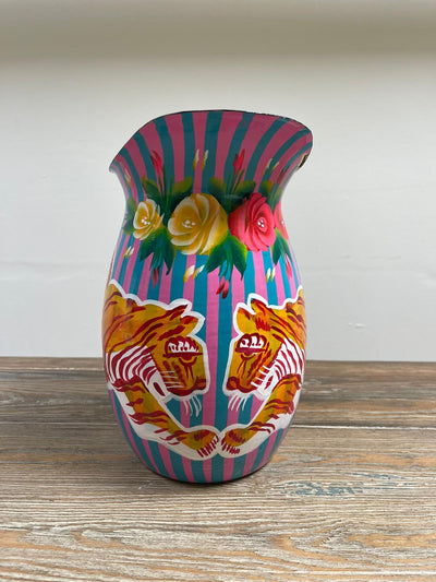 Hand Painted Enamel Jug - Pink and Blue Tigers