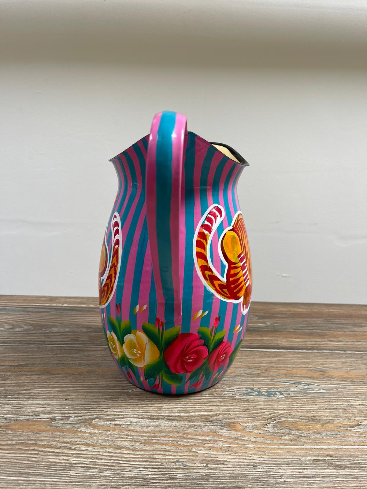 Hand Painted Enamel Jug - Pink and Blue Tigers