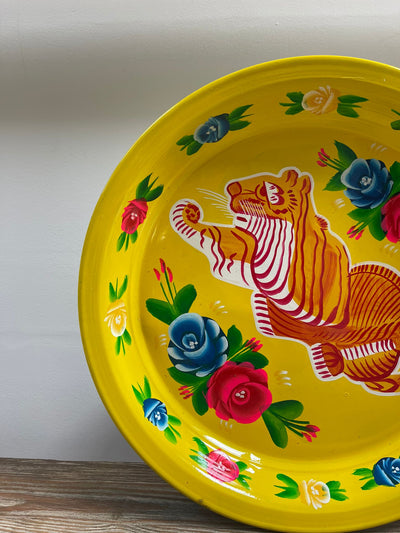 Hand Painted Enamel Platter - Yellow Tigers