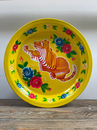 Hand Painted Enamel Platter - Yellow Tigers