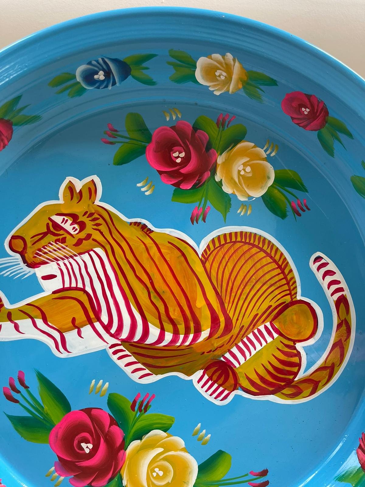 Hand Painted Enamel Platter - Blue Tiger