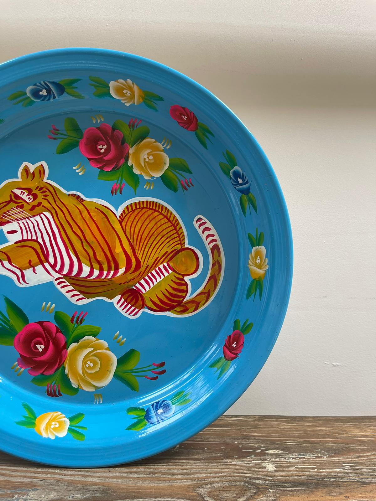 Hand Painted Enamel Platter - Blue Tiger