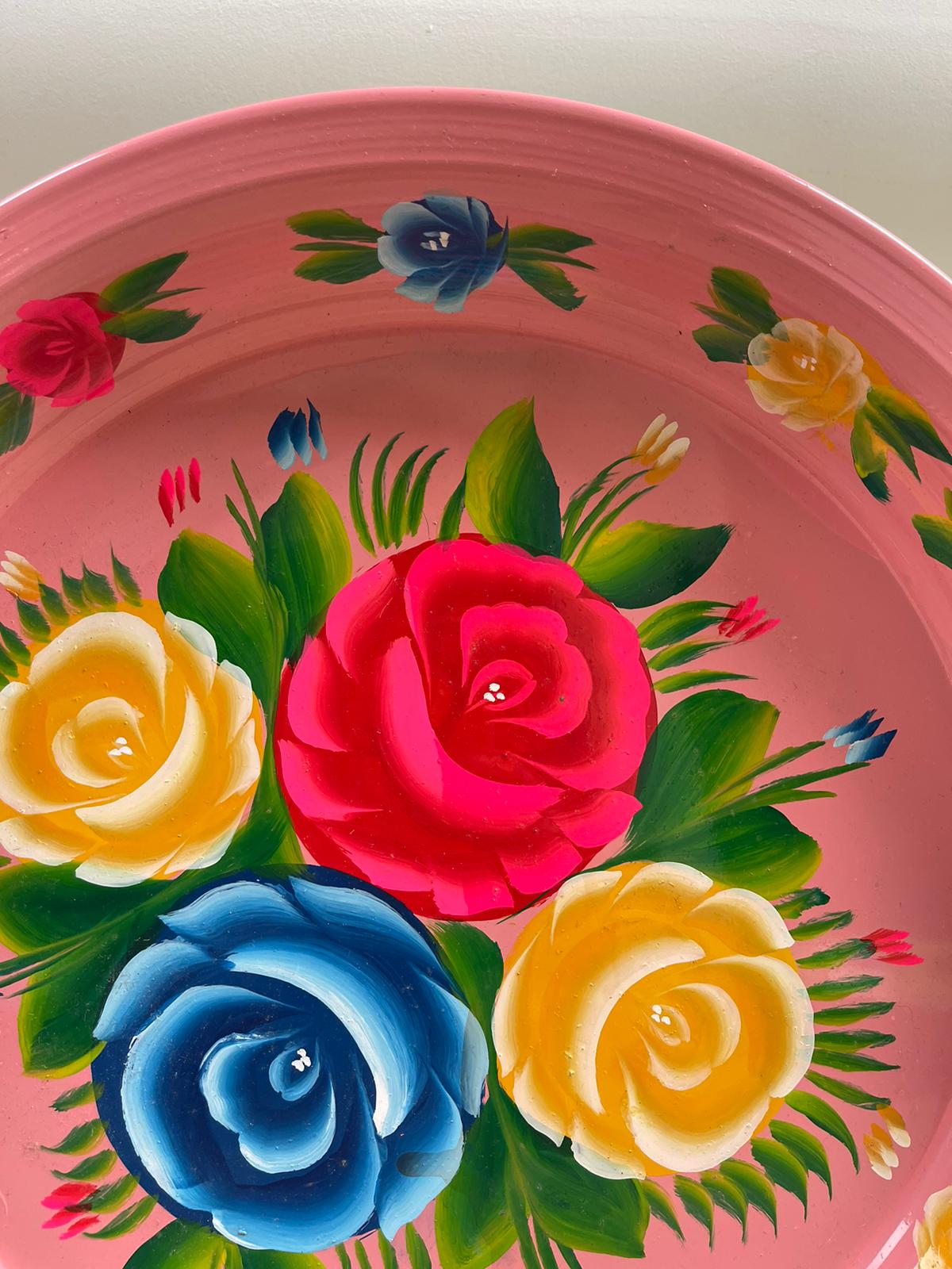 Hand Painted Enamel Platter - Pink Floral