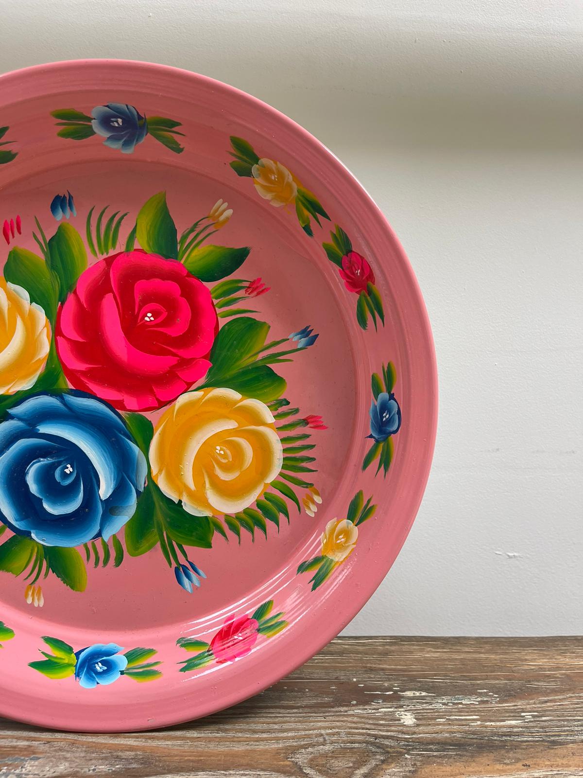 Hand Painted Enamel Platter - Pink Floral