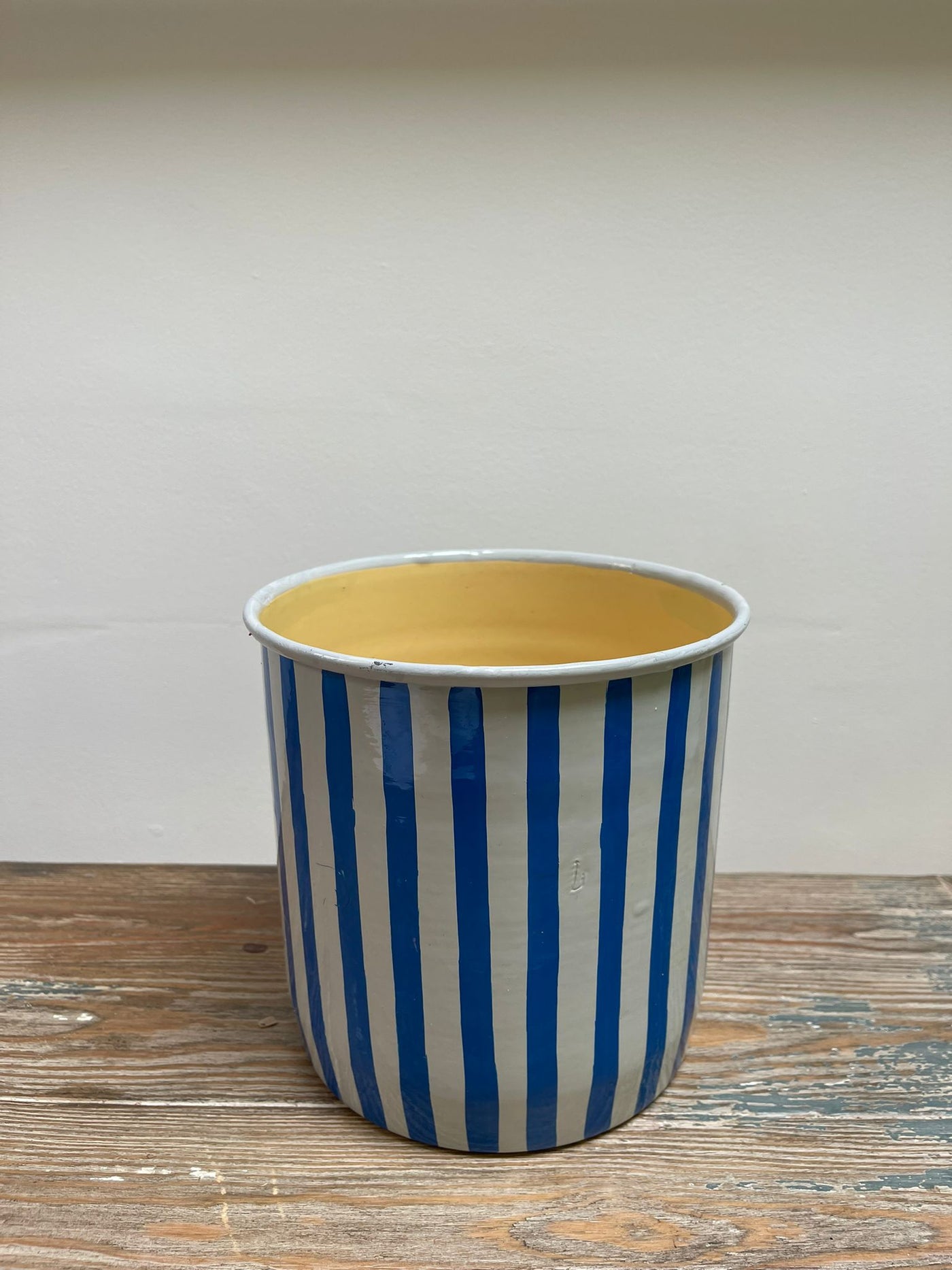 Hand Painted Enamel Planter - Royal Blue and Baby Blue