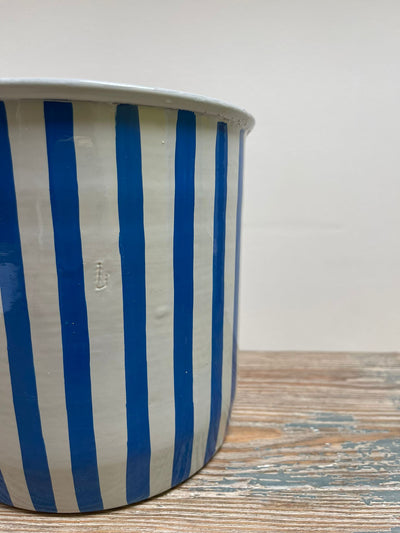 Hand Painted Enamel Planter - Royal Blue and Baby Blue