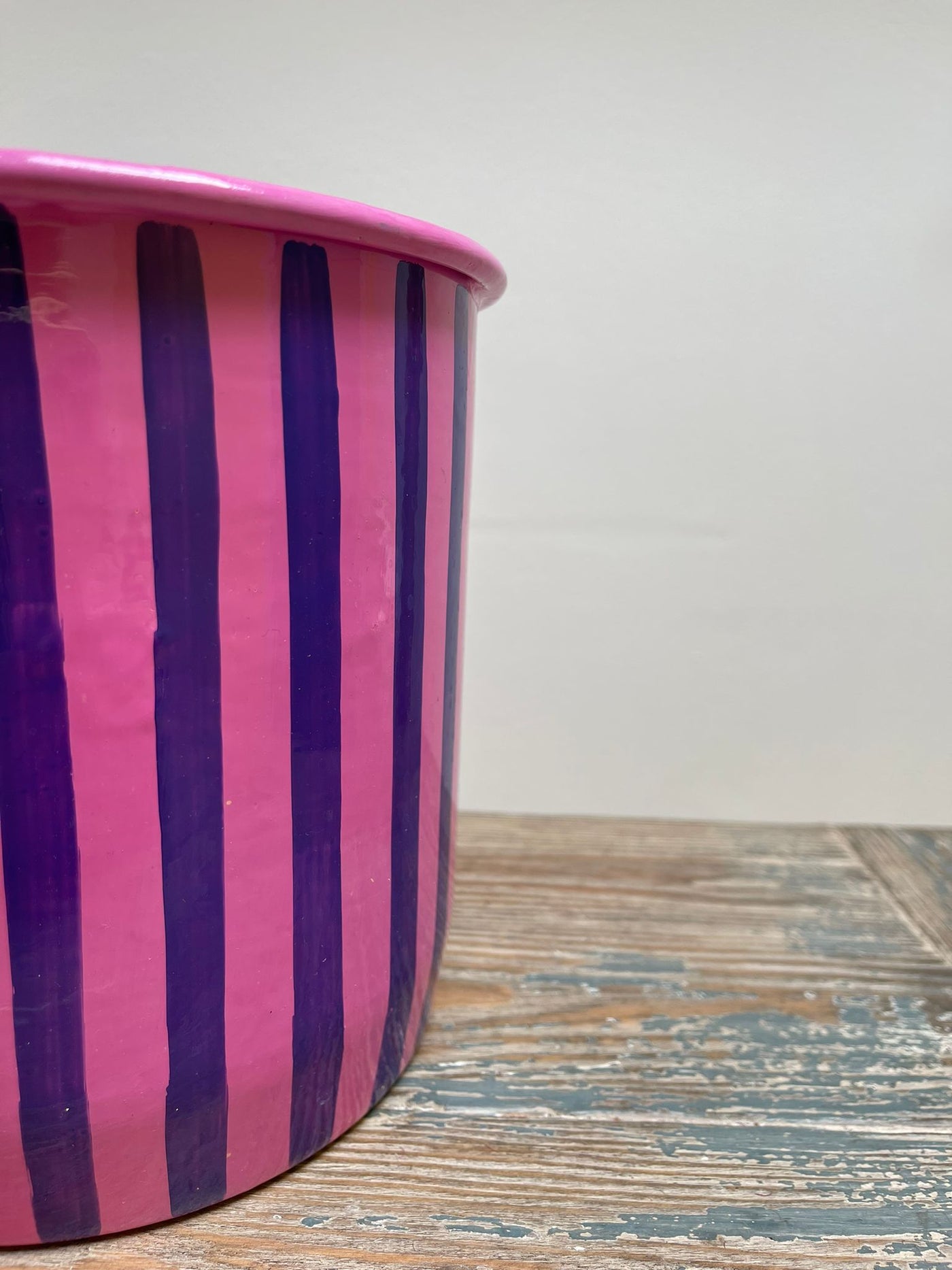 Hand Painted Enamel Planter - Purple and Pink