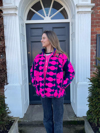Ottoman Short Coat - French Navy & Hot Pink