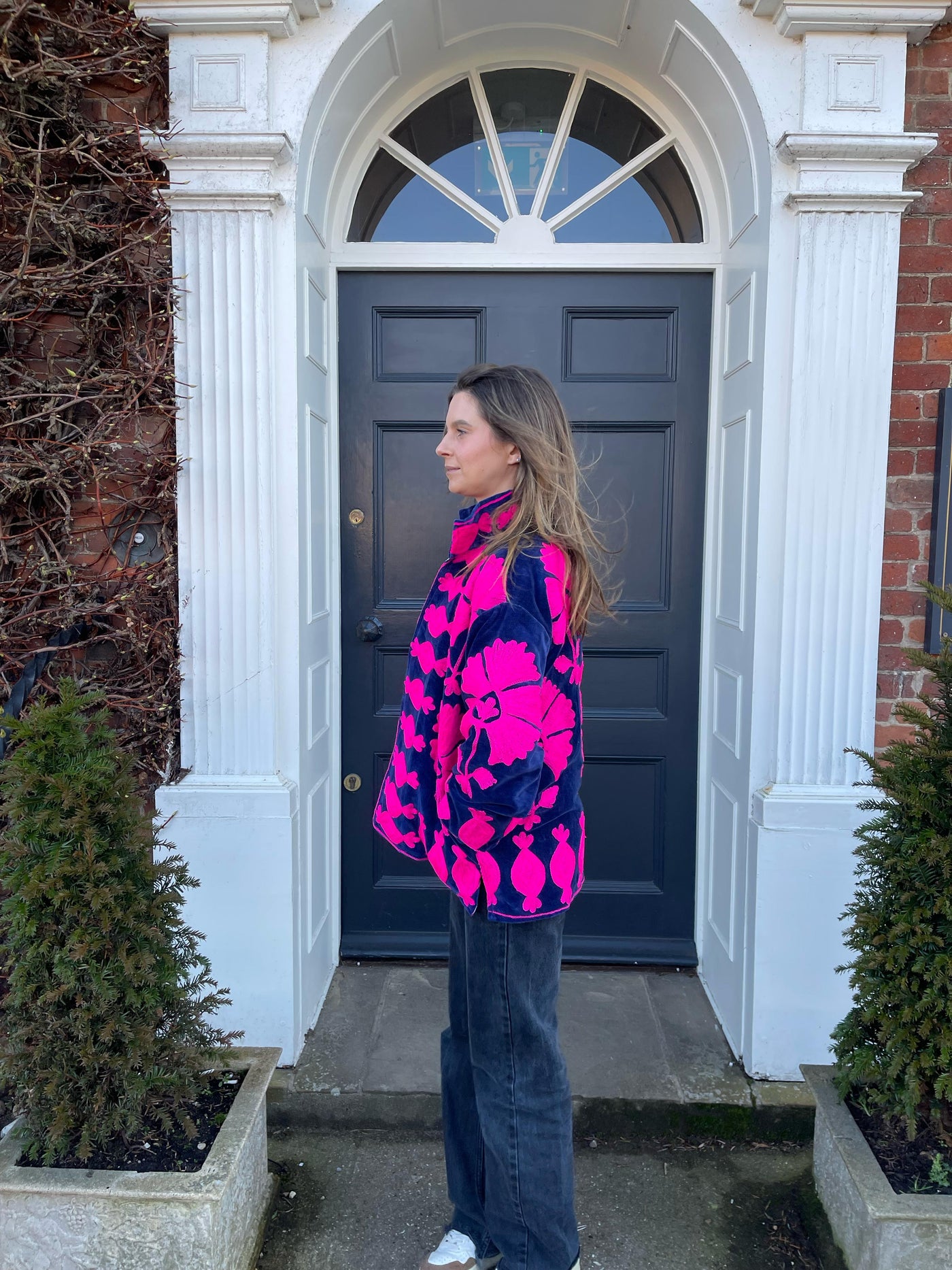 Ottoman Short Coat - French Navy & Hot Pink