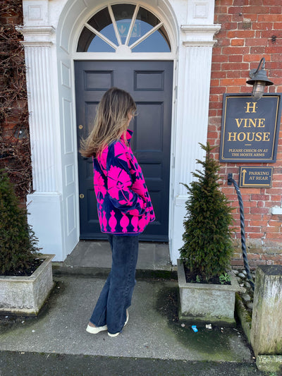 Ottoman Short Coat - French Navy & Hot Pink