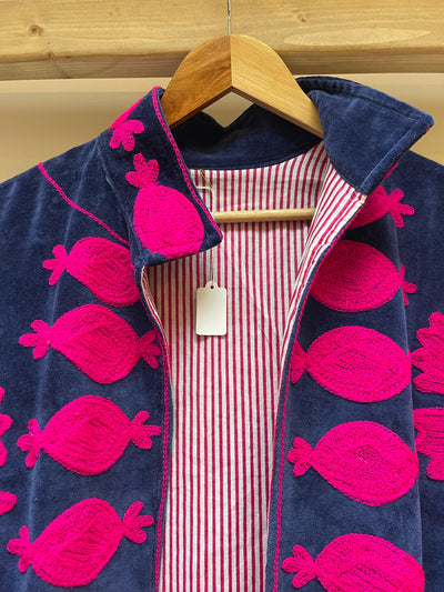 Ottoman Short Coat - French Navy & Hot Pink