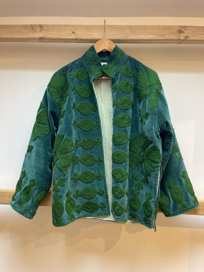 Ottoman Short Coat - Teal & Moss Green