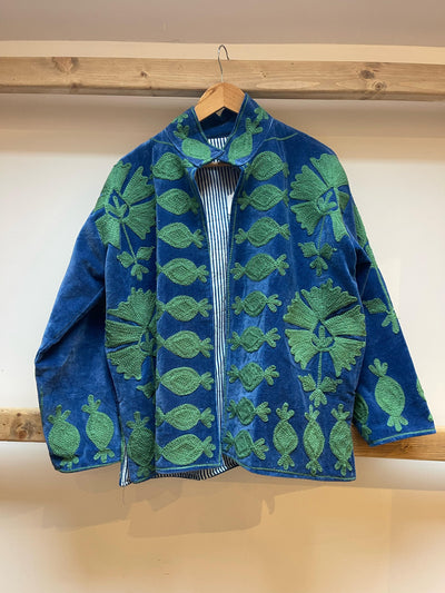 Ottoman Short Coat - Green & French Navy