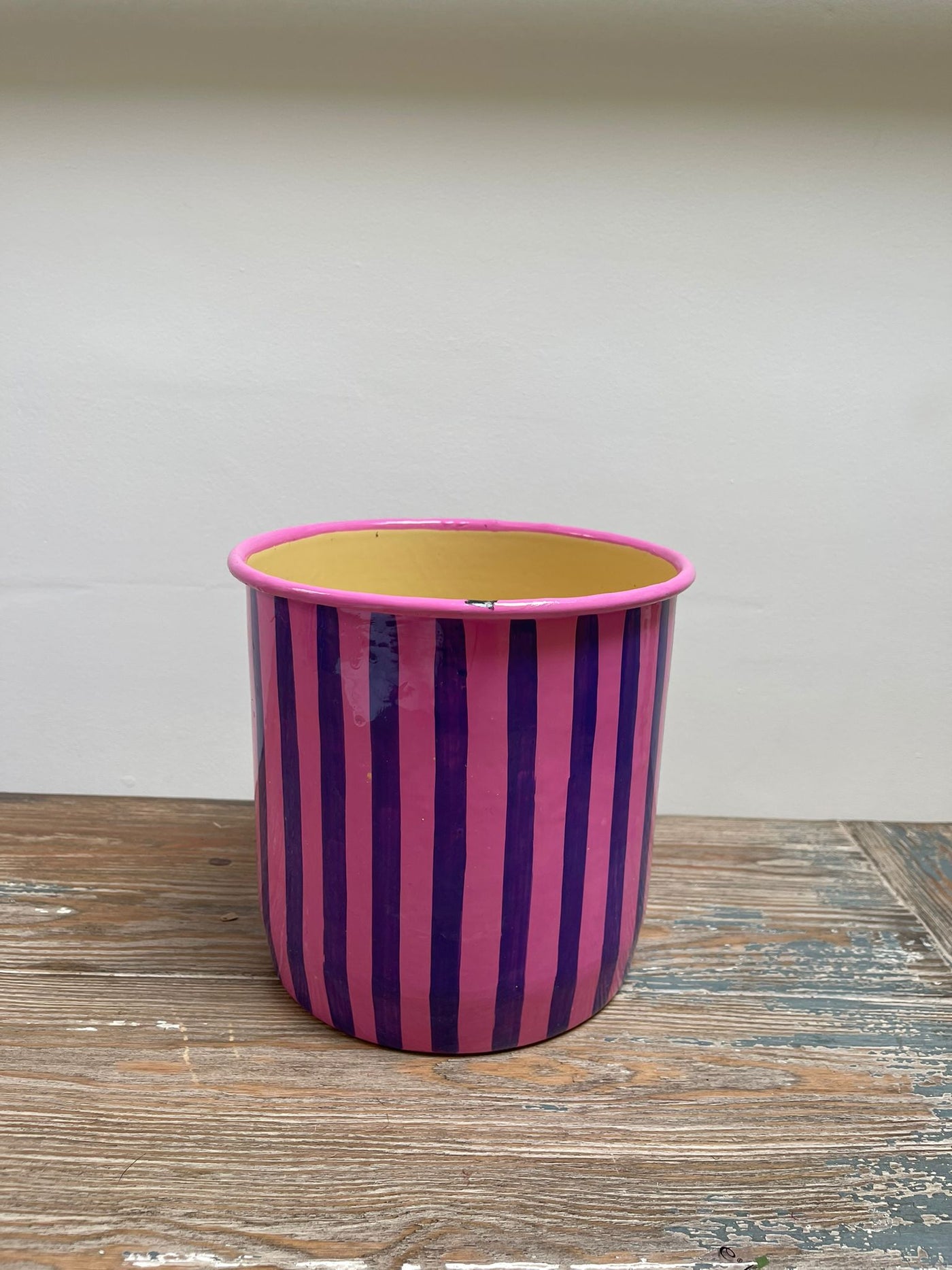 Hand Painted Enamel Planter - Purple and Pink