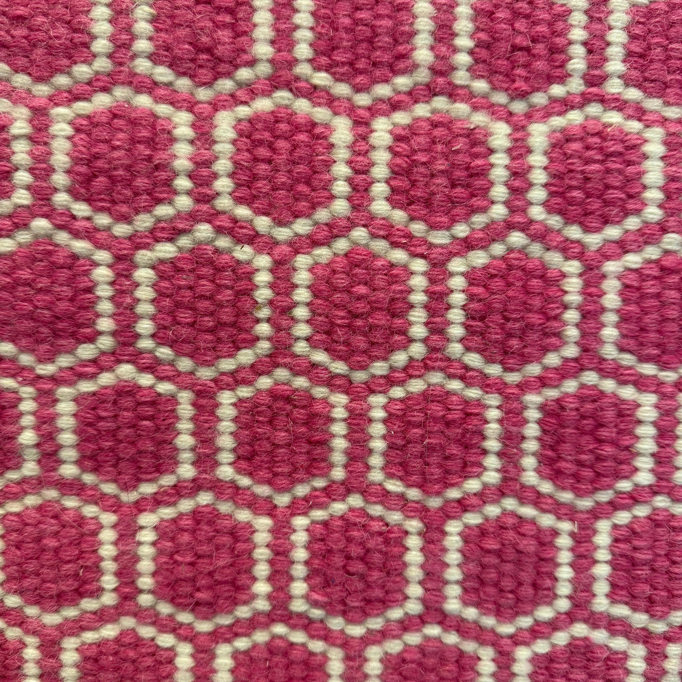 Hexagonal Hand Woven Rug - Pink & Off White 1.3m x 2.4m