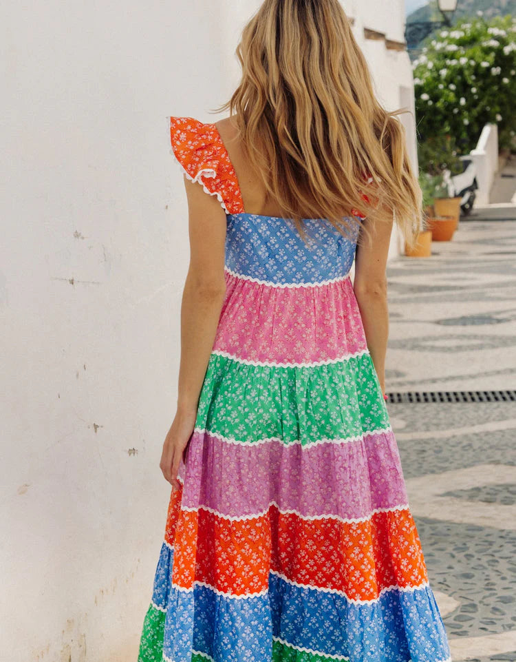 pink city prints rainbow dress Zizi Dress | Blue, Yellow & Pink Floral Maxi