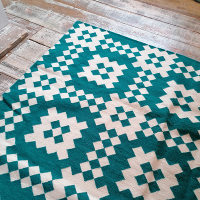 Tapestry Flatweave Rug - Teal & Off-White - 1.2 x 1.8m