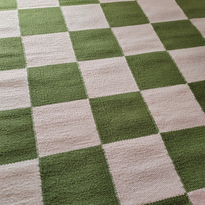 Chequerboard Flatweave Rug - Moss Green & Off-White - 1.2 x 1.8m