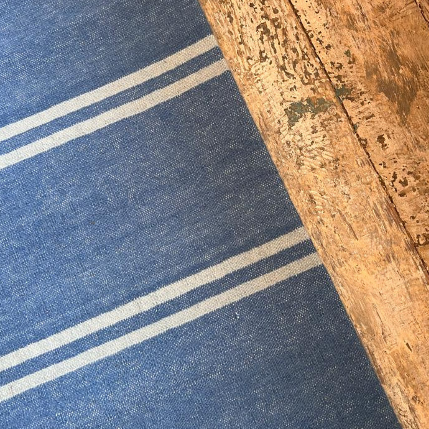 Stiffkey Stripe Flatweave Rug - Denim Blue and Chalky White - 1.0 x 1.5m