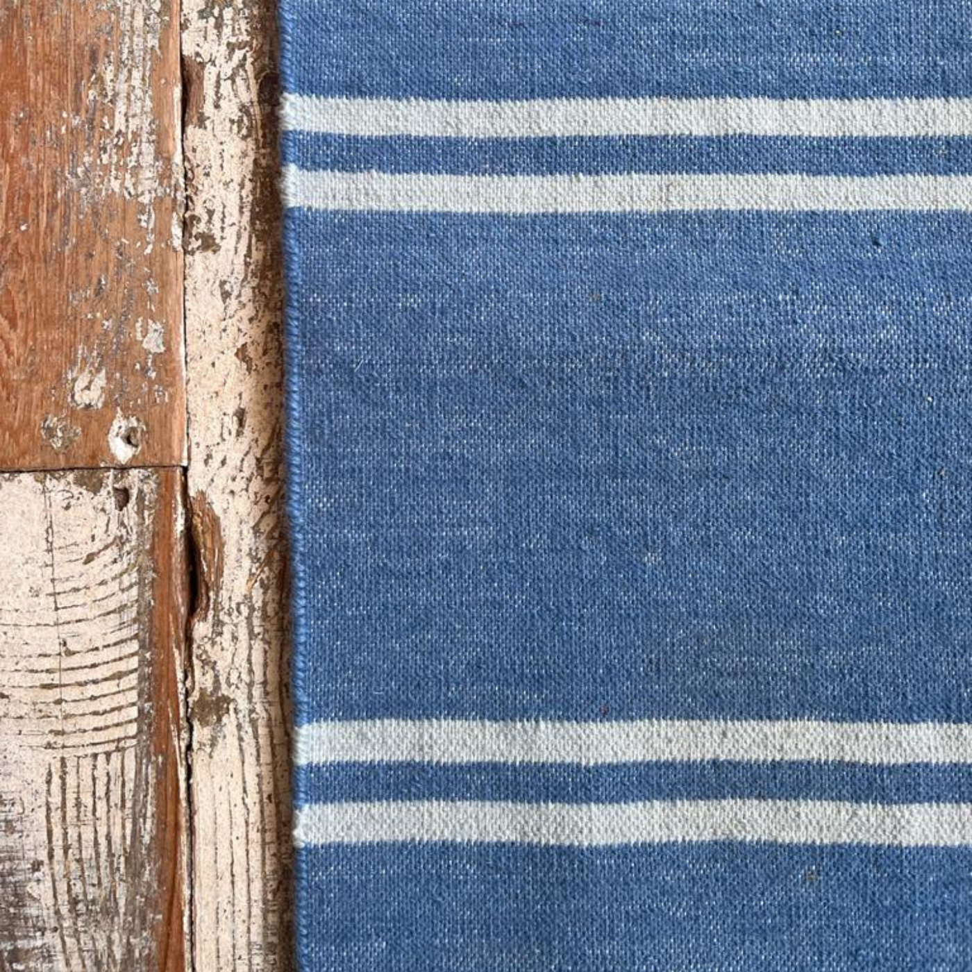 Stiffkey Stripe Flatweave Rug - Denim Blue and Chalky White - 1.0 x 1.5m