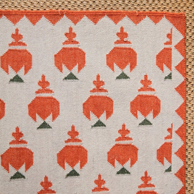 Dots Flatweave Wool Rug - Orange, Green & Cream - 1.2 x 1.8m