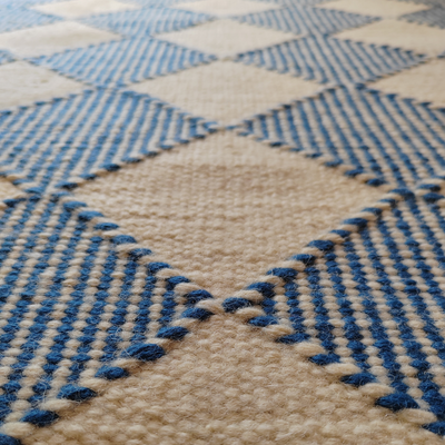 Thornham Diamond Flatweave Rug - Marine Blue & Off White - 1.2 x 1.8m