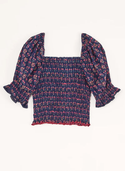 M.A.B.E Flori Shirred Top - Indigo