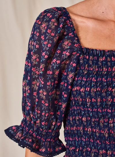 M.A.B.E Flori Shirred Top - Indigo