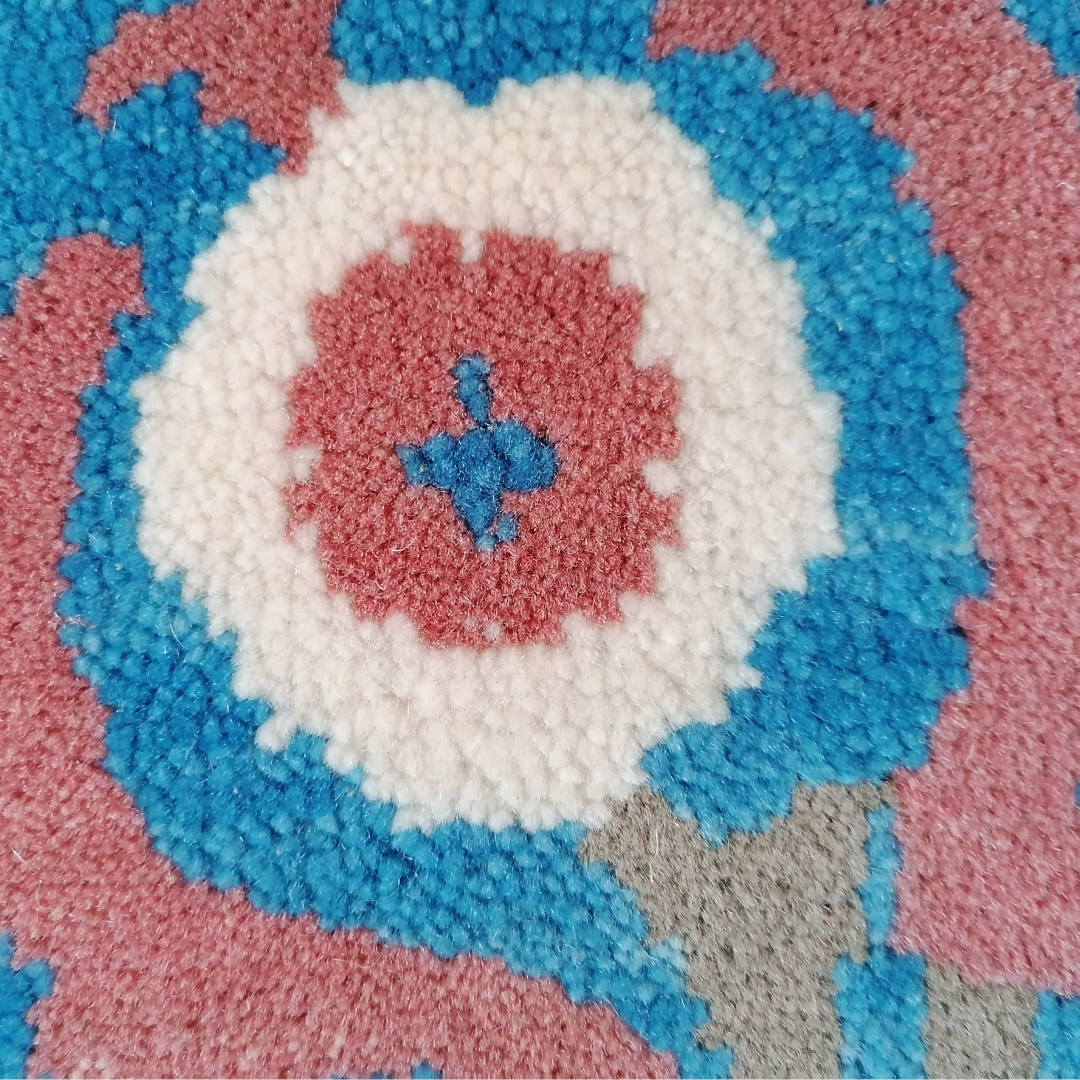 Ditsy Floral Hand Knotted Rug - Blue, Red & Cream - 1.2 x 1.8m