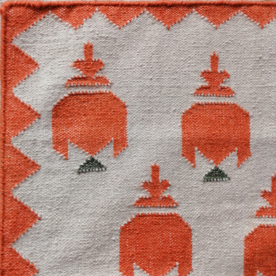 Dots Flatweave Wool Rug - Orange, Green & Cream - 1.2 x 1.8m