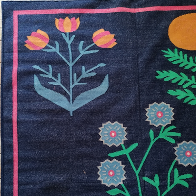 Lodhi Floral Flatweave Rug - Navy - 1.6 x 2.4m